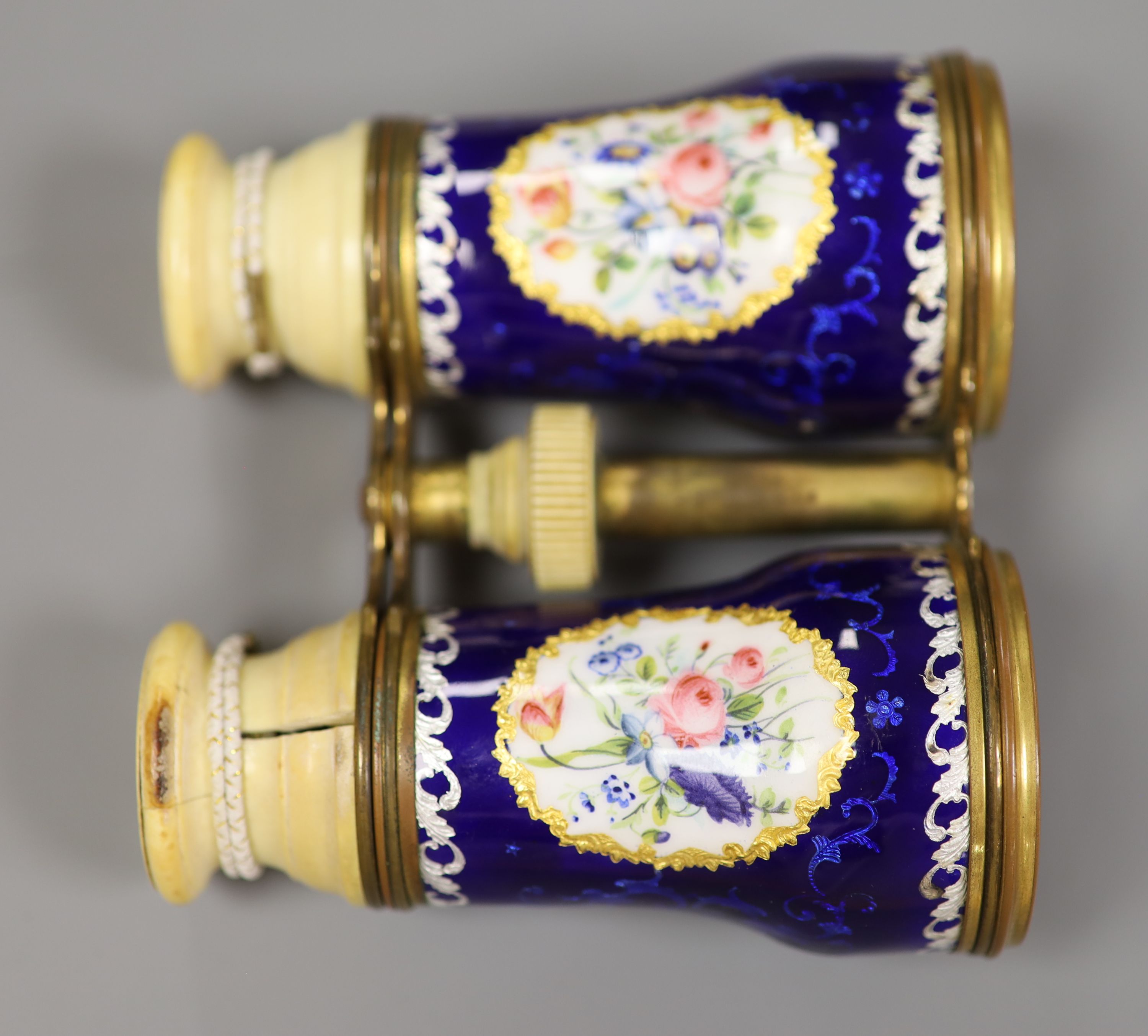 A pair of enamel and ivory opera glasses
